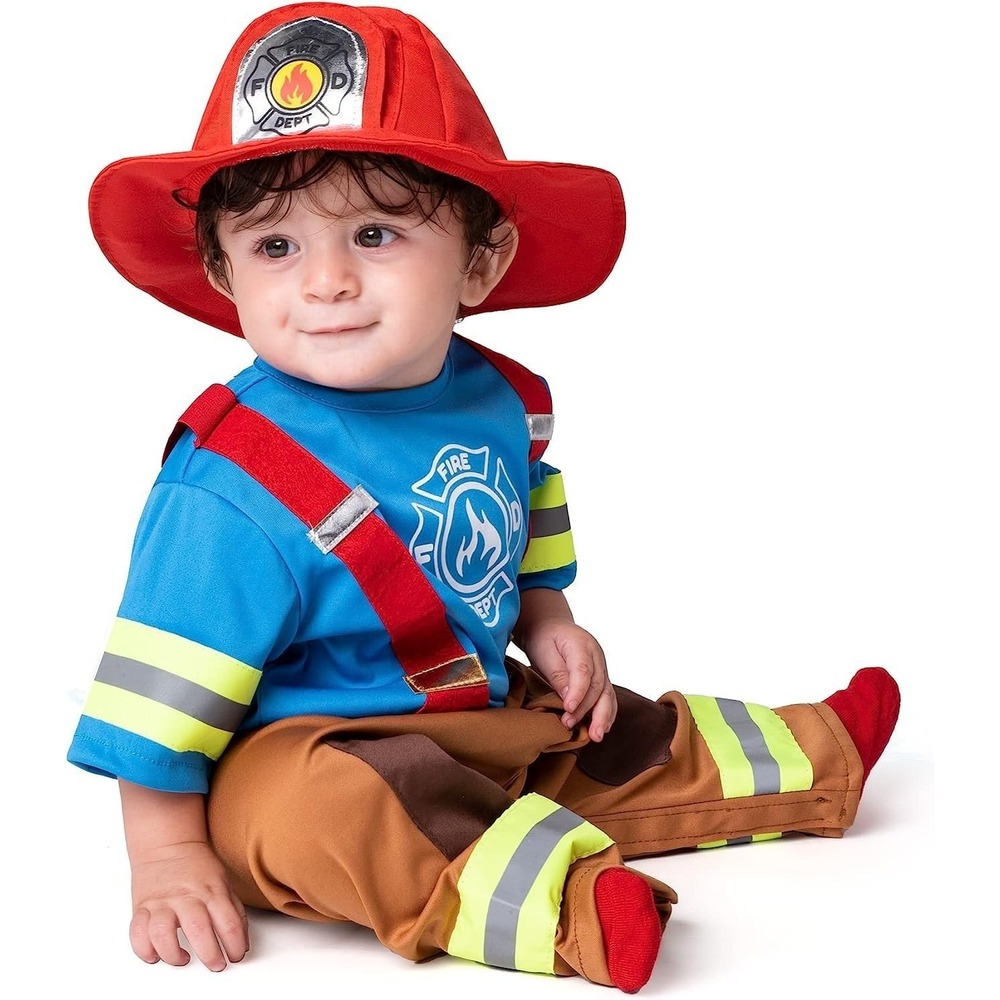 Infant Baby Mini Firefighter Halloween Costume Size 12-18 Months Jumpsuit Hat